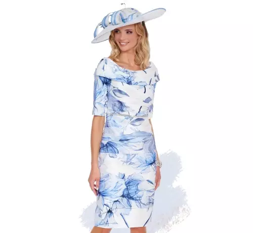 slim fit dress slacks Gabriela Sanchez Embossed Metallic Leaf Print Dress - Turquoise main image 0